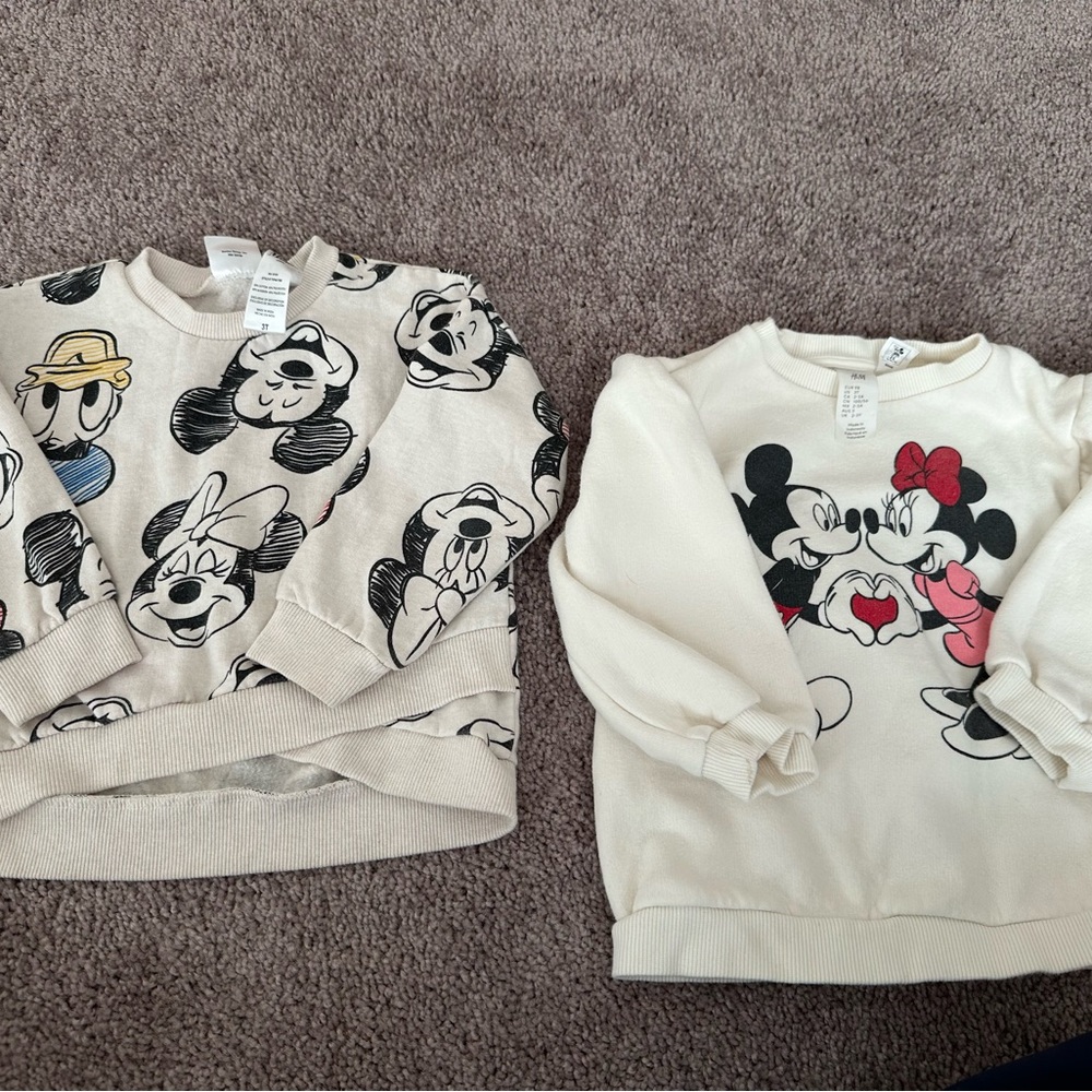 H&M and Disney toddler Mickey & Minnie Sweatshirts - Cream & White